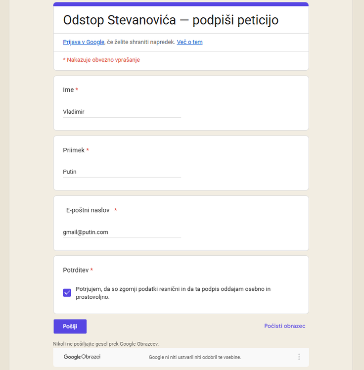 Peticija Stevanović | Foto: Posnetek  zaslona