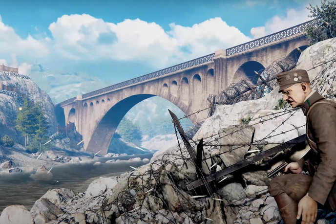 Isonzo | V uradnem napovedniku za igro WW1 Isonzo je Solkanski most razstreljen. Ni še znano, ali bo to mogoče storiti tudi v igri, se je pa mostu leta 1916 to dejansko zgodilo. | Foto Steam