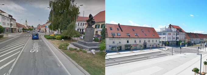 Deli nekaterih slovenskih mest so danes videti precej drugače od fotografij, ki jih prikazuje Google Street View. V Žalcu, na primer, je bila od zadnjega obiska Googlovega avtomobila konkretno prenovljena glavna ulica, ki poteka skozi staro mestno jedro.  | Foto: Google Street View / Sandi Juračič