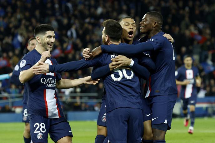 Paris Saing Germain Lionel Messi Kylian Mbappe | Veselje Parižanov ob veliki zmagi proti Lensu. | Foto Guliverimage