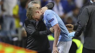 De Bruyne po trku z Rudigerjem utrpel zloma nosne kosti in očesne votline