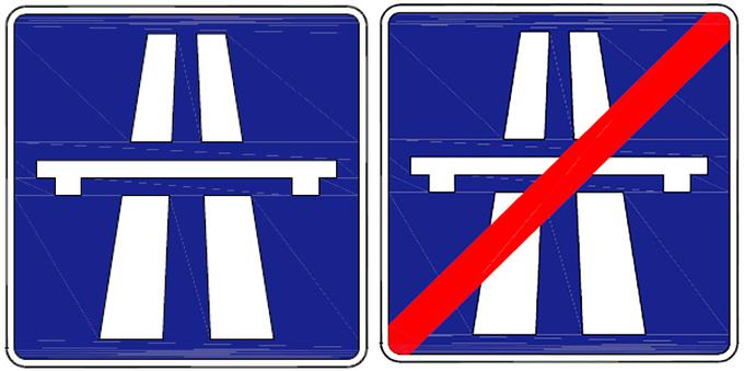 Nova oznaka za začetek in konec hitre ceste. Oznaka je zdaj poeenotena z oznakom za avtocesto, le da je seveda modre in ne zelene barve. | Foto: 