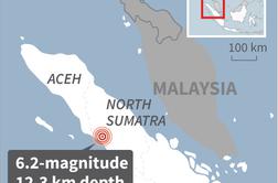 Indonezijski otok Sumatra stresel potres z magnitudo 6,2