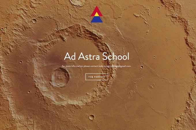 Površina Marsa je tudi ozadje uradne spletne strani šole Ad Astra, ki pa razen tega obiskovalcu ne ponuja nobenih drugih informacij. Edini gumb "For Parents" (Za starše) vodi do obrazca, v katerega je treba vnesti geslo.  | Foto: zajem zaslona/Diamond villas resort