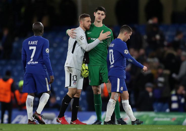 Jan Oblak in Thibaut Courtois sta bila tekmeca tudi v ligi prvakov, ko sta se srečala Atletico in Chelsea. | Foto: Reuters