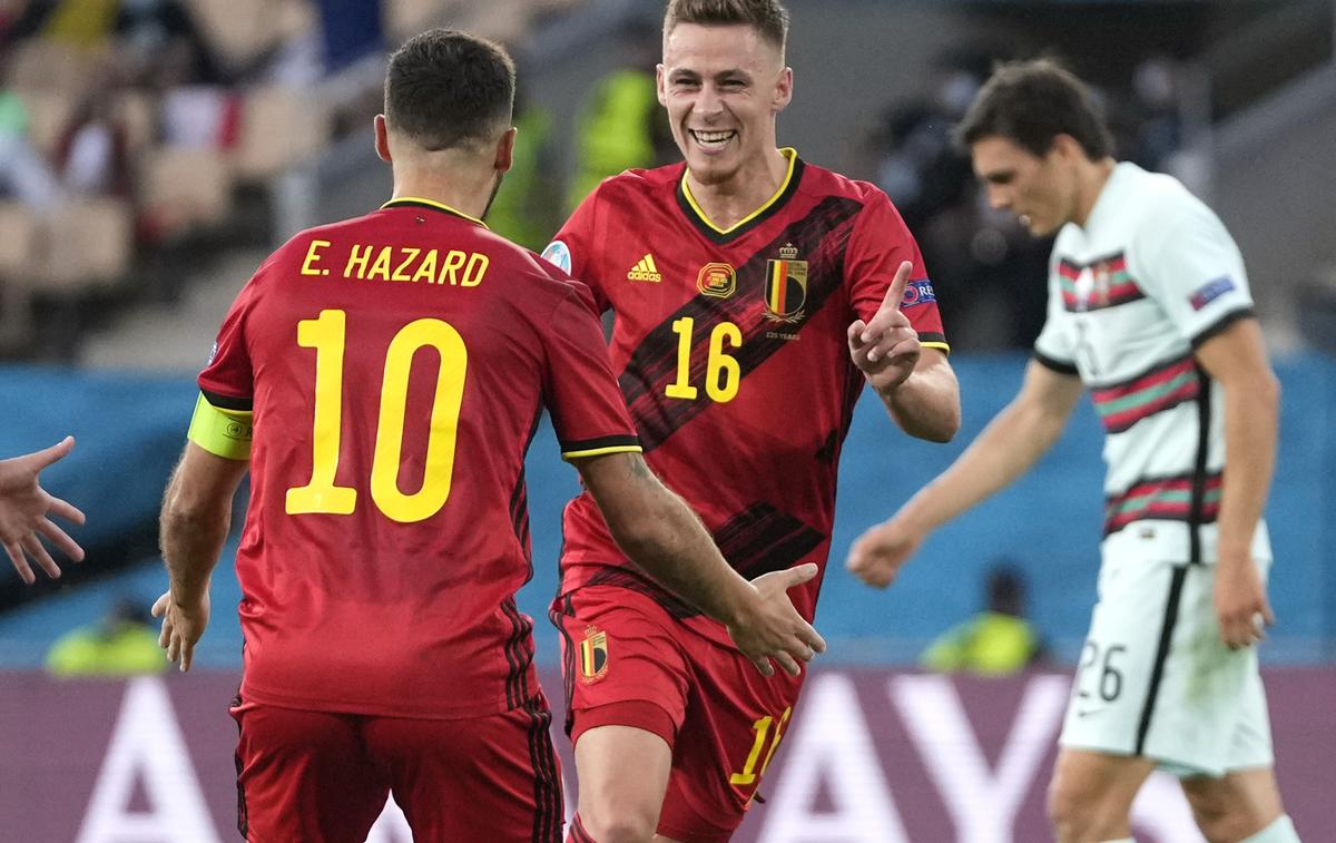 Portugalska Belgija | Thorgan Hazard je v končnici prvega polčasa z izvrstnim strelom z razdalje popeljal Belgijo v vodstvo. | Foto Reuters