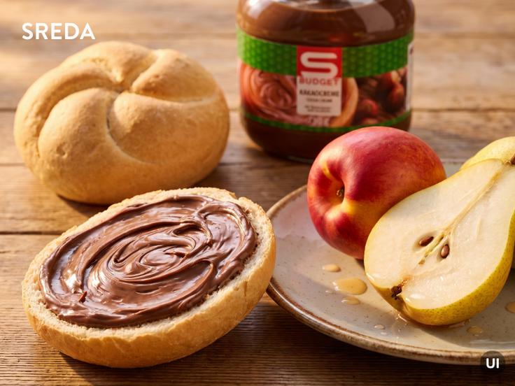 Kajzerica s kakavovim namazom z lešniki, z dodanim kosom sezonskega sadja, bo teknila vsakemu šolarju.  | Foto: Spar Slovenija d.o.o.