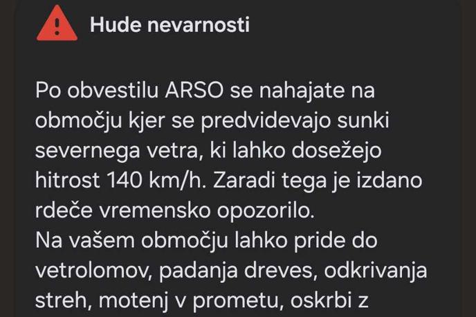 SI-Alarm | Opozorilo, ki so ga na svoje telefone prejeli nekateri državljani. | Foto Siol.net