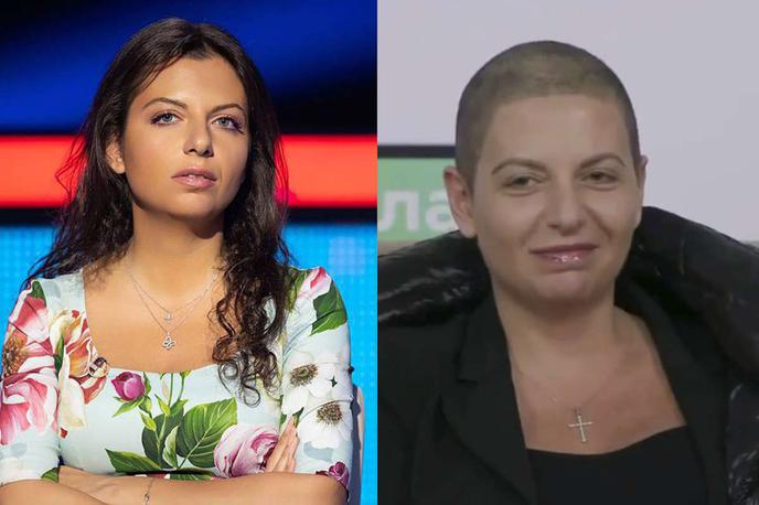 Margarita Simonjan | Margarita Simonjan ima glavno besedo pri tem, kaj objavljajo nekateri najbolj gledani in brani mediji v Rusiji, med drugim RT, Sputnik in tiskovna agencija RIA Novosti. Levo Margarita Simonjan leta 2022, desno 18. februarja letos.  | Foto Profimedia / X / posnetek zaslona