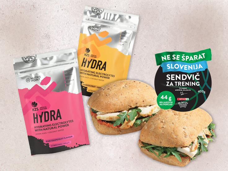 Odlični napitki Hydra in okusen Pavličevićev sendvič za trening. | Foto: SPAR