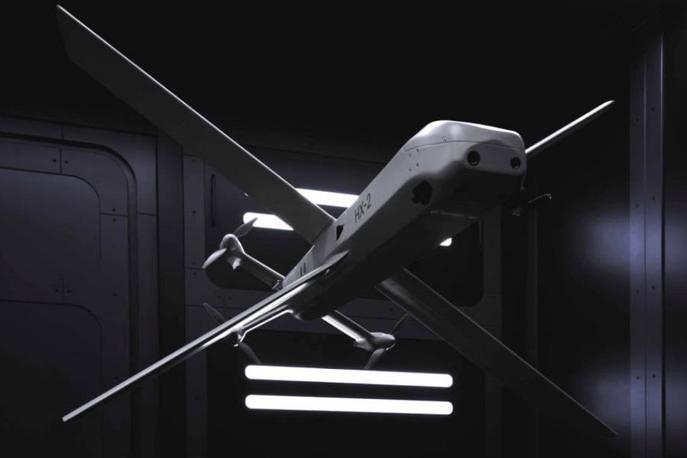 nemški dron HX-2 | Brezpilotni letalnik HX-2 tehta 12 kilogramov in je opremljen s štirimi elektromotorji v repnem delu, doseže lahko največjo hitrost 220 kilometrov na uro. | Foto omrežje X/posnetek zaslona