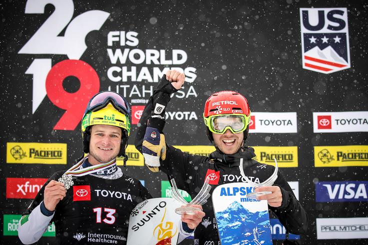 Izkupiček prvega tekmovalnega dne alpskih deskarjev: drugo mesto Tima Mastnaka in peto mesto Žana Koširja. | Foto: Morgan Kristan/Sportida