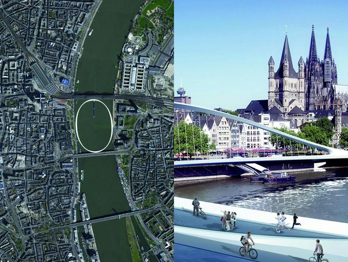 Köln, Nemčija: most čez Ren, namenjen kolesarjem in pešcem (arhitekti: SPADE) - koncept. | Foto: BAB - Bicycle Architecture Biennale