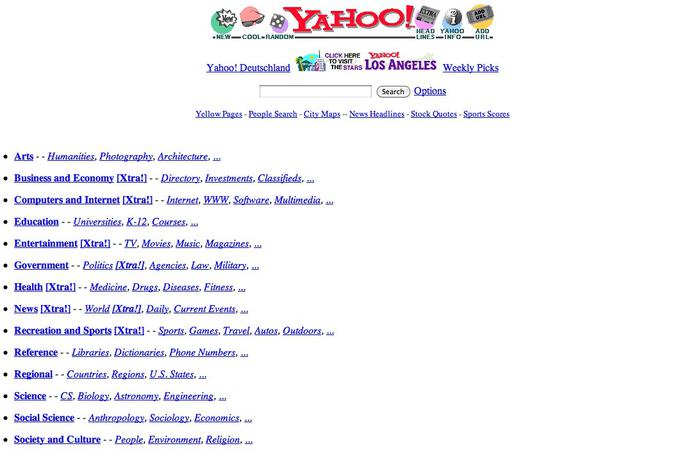 Yahoo je svojo pot začel kot seznam uporabnih spletnih povezav, imenoval pa se je Jerry and David’s Guide to the World Wide Web (Jerryjev in Davidov vodič po svetovnem spletu). | Foto: 
