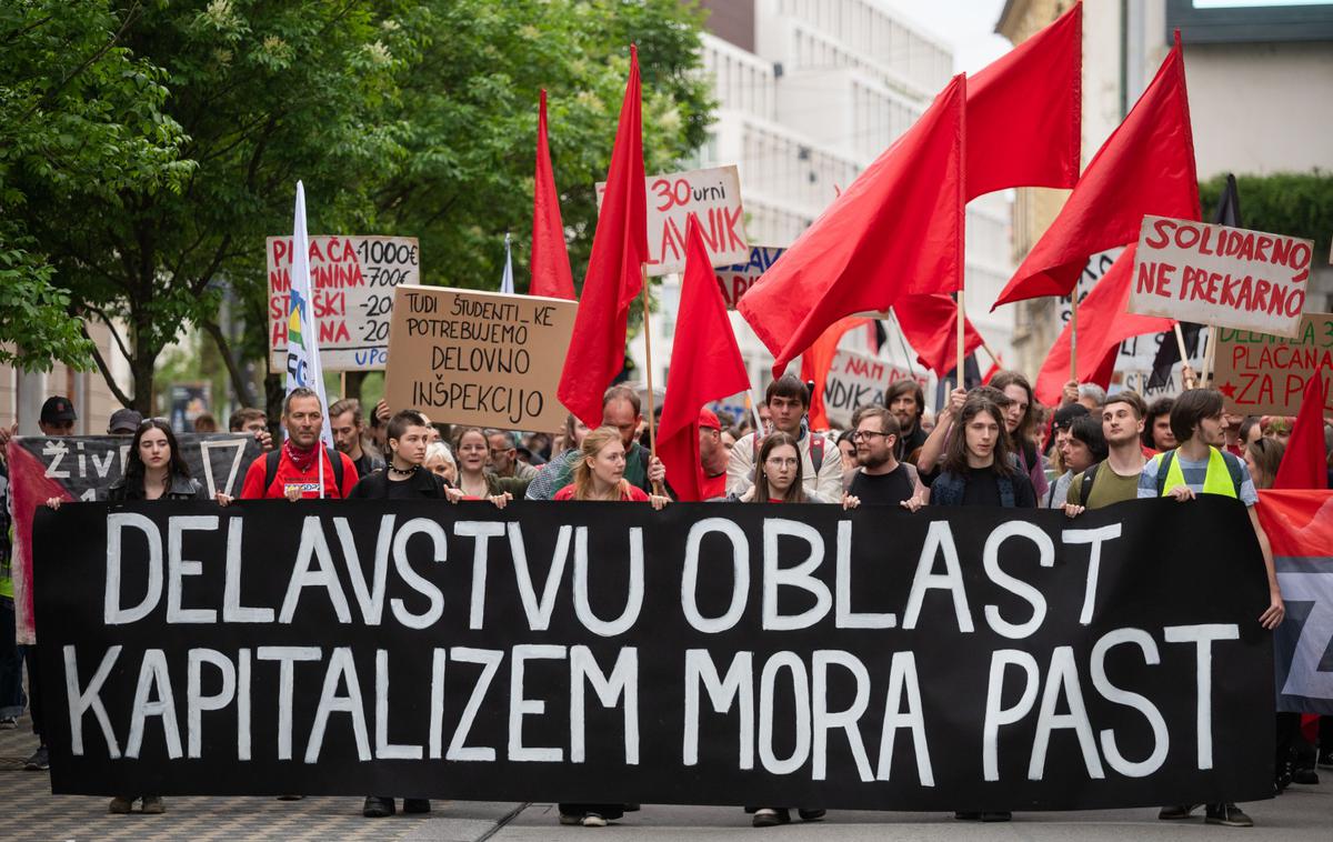 Protest, praznik dela, 1. maj, protestniki | Protest v slovenski prestolnici ob prazniku dela.  | Foto STA
