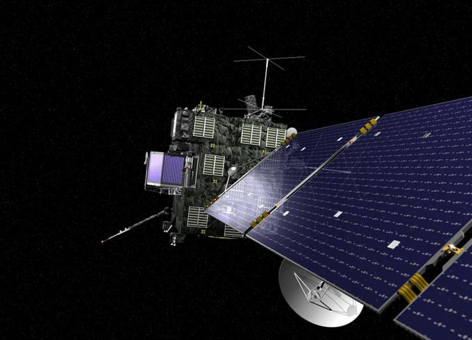Plovilo Rosetta agencije ESA je 6. avgusta 2014 po več kot desetletnem potovanju skozi vesolje dohitelo komet 67P/Čurjumov-Gerasimenko in se zasidralo v njegovo orbito. 12. novembra se je od Rosette ločil pristajalni modul in se uspešno dotaknil zaledenele površine kometa. Evropska vesoljska agencija je s tem napisala zgodovino, saj na kometu še nikoli prej ni pristalo nobeno človeško vesoljsko plovilo. | Foto: Reuters