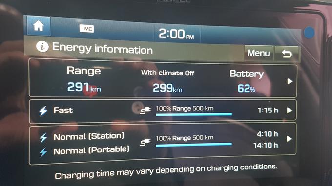 Pri 62 odstotkov napolnjeni bateriji je ostalo še skoraj 300 kilometrov dosega. | Foto: Gregor Pavšič