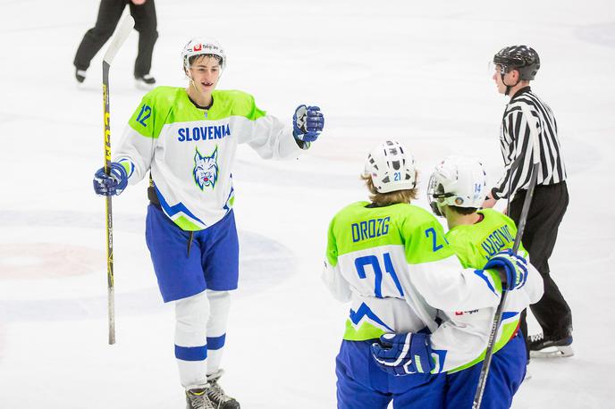Jan Drozg SP U20 Bled Slovenija Ukrajina | Slovenski hokejisti do 20 let so na SP tretjega razreda osvojili prvo mesto in napredovali v drugi razred, med 16 najboljših reprezentanc sveta. | Foto Žiga Zupan/Sportida