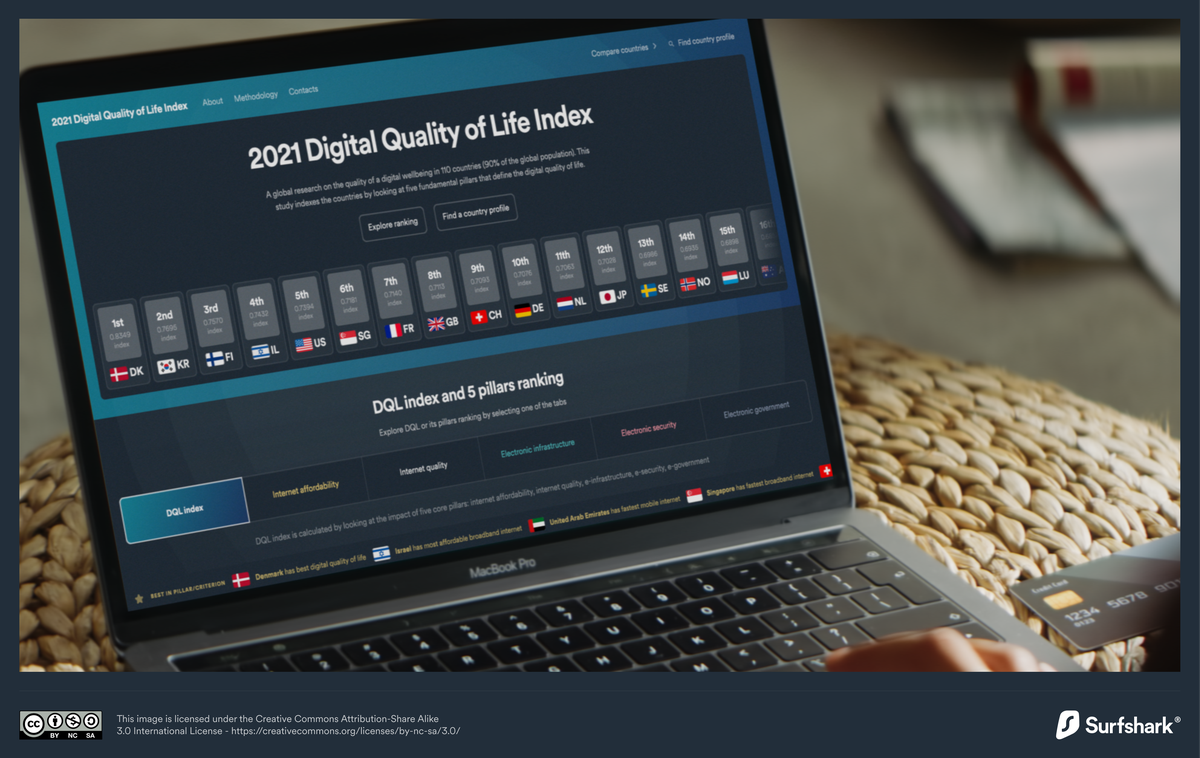 DQL 2021 | Meritve digitalne kakovosti življenja so letos opravili tretjič. | Foto Surfshark
