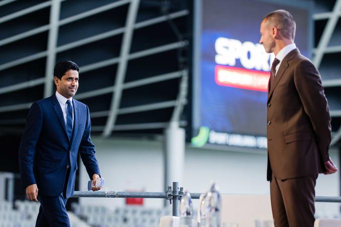Bogati predsednik PSG Nasser Al-Khelaifi je letos skupaj z Aleksandrom Čeferinom gostoval na športno-marketinški konferenci Sporto na stadionu Stožice. | Foto: Grega Valančič/Sportida