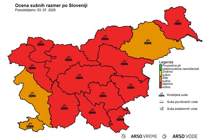 vročina, suša | Junij je bil na ravni Slovenije tudi rekordno osončen, po absolutnem trajanju pa celo najbolj sončen mesec od vseh vsaj od leta 1961, so izpostavili na Arsu. | Foto Arso