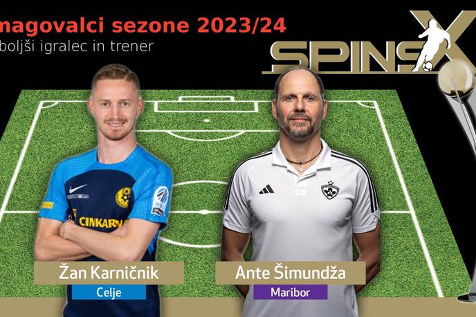SPINS XI 2023 24 | Najboljši igralec sezone 2023/24 je Žan Karničnik (Celje), trener pa Ante Šimundža (Maribor). | Foto SPINS