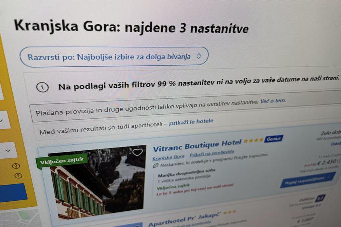 Podatek o zasedenosti hotelov v Kranjski Gori v času nordijskega svetovnega prvenstva na portalu Booking.com | Foto: Matic Tomšič