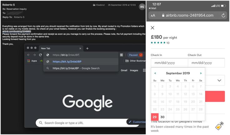 Airbnb prevara Povezava v sporočilu, ki ga je poslal "gostitelj", je na videz vodila na spletno stran airbnb.com, v resnici pa je odprla spletno stran airbnb.rooms, ki z Airbnbjem nima nobene povezave. | Foto: zajem zaslona/Diamond villas resort