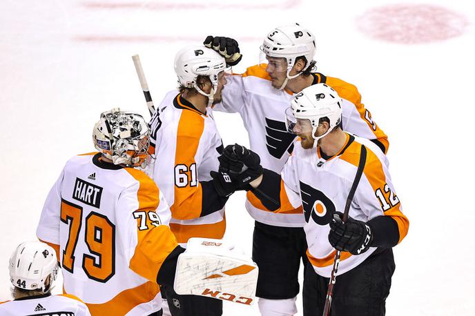 Philadelphia Flyers | Philadelphia je po podaljšku serijo izenačila na 1:1 v zmagah. | Foto Gulliver/Getty Images