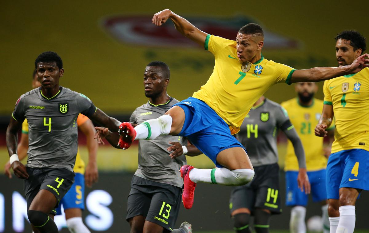 Richarlison | Brazilci so na poti na svetovno prvenstvo še vedno brez poraza. Na tekmi proti Ekvadorju, ki se je končala z 2:0 za Brazilce, je prvi zadetek prispeval Richarlison. | Foto Guliverimage
