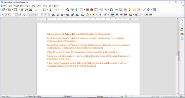 Tole je program LibreOffice Writer, skoraj zrcalna slika Microsoftovega Worda. | Foto: Matic Tomšič