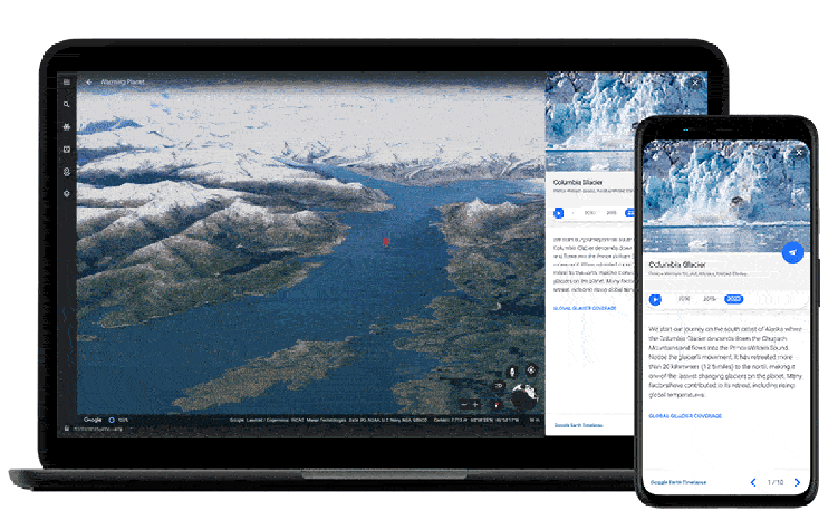 Google Earth Timelapse | Aplikacija Google Earth je strojno sicer zelo zahtevna, je pa na voljo tako za osebne računalnike kot tudi za mobilne telefone. | Foto Google
