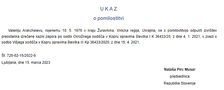 pomilostitev pomilostitev | Foto: Uradni list RS