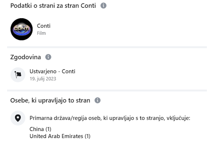 Pri Contiju trdijo, da so podjetje s sedežem v Veliki Britaniji. Zakaj njihov profil na Facebooku upravljajo osebe iz Kitajske in Združenih arabskih emiratov, dveh držav, ki sta znani kot zibelka piramidnih shem s klikanjem na gumbe in pribežališče za kriptogoljufe, ni znano.  | Foto: Posnetek  zaslona