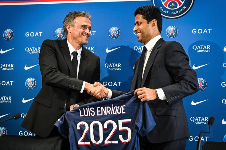Nasser Al Khelaifi je junija 2022 napovedal, da je pri PSG konec bleščečega pompa. Leto dni kasneje je na trenerski stolček sedel Luis Enrique. | Foto: Guliverimage