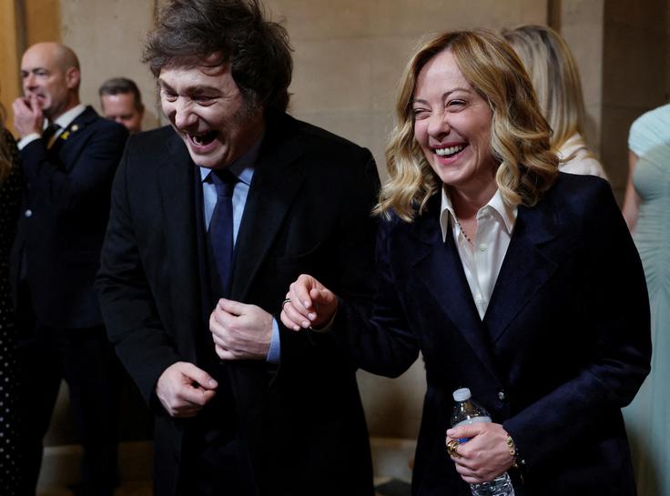 Argentinski predsednik Javier Milei in italijanska premierka Giorgia Meloni | Foto: Reuters