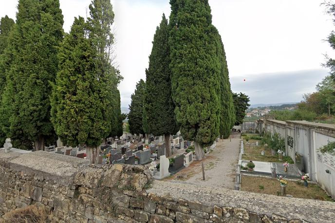 pokopališče Spodnje Škofije | Tako kot na Škofijah so storilci tudi v Sv. Antonu razbijali vaze, sveče, izginili so medeninasti izdelki. Nastala je večja škoda, so pojasnili na koprski policijski upravi. Na fotografiji pokopališče na Spodnjih Škofijah pred vandalizmom. | Foto posnetek zaslona/Google maps