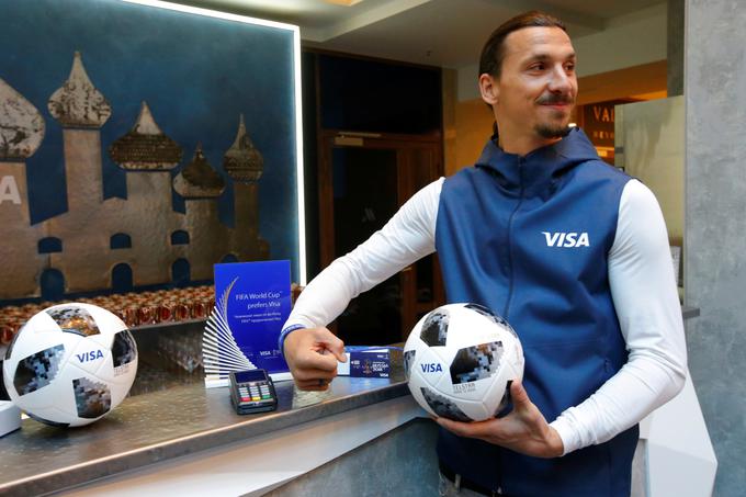 Zlatan Ibrahimović je aprila letos postal obraz marketinške kampanje Vise, ki je eden od glavnih pokroviteljev svetovnega prvenstva v nogometu v Rusiji.  | Foto: Reuters