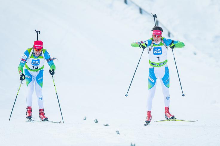 Alex Cisar (levo) v boju z Miho Dovžanom na državnem prvenstvu na Pokljuki. | Foto: Žiga Zupan/Sportida