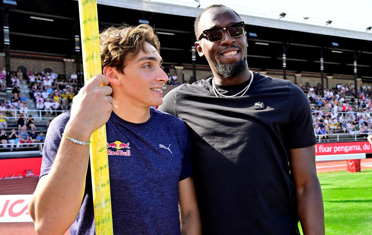 Armand Duplantis, Usain Bolt | Armanda Duplantisa je v Stockholmu spodbujal tudi najhitrejši Zemljan Usain Bolt. | Foto Reuters