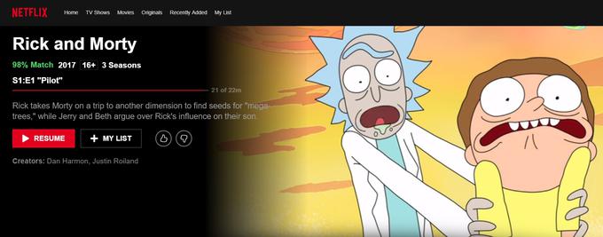 Slovenci lahko serijo Rick And Morty gledamo na Netflixu. Kliknite na fotografijo in preverite, katere druge kakovostne TV-serije v knjižici Netflixa, ki je dostopna slovenskim uporabnikom, so še vredne ogleda.  | Foto: Matic Tomšič