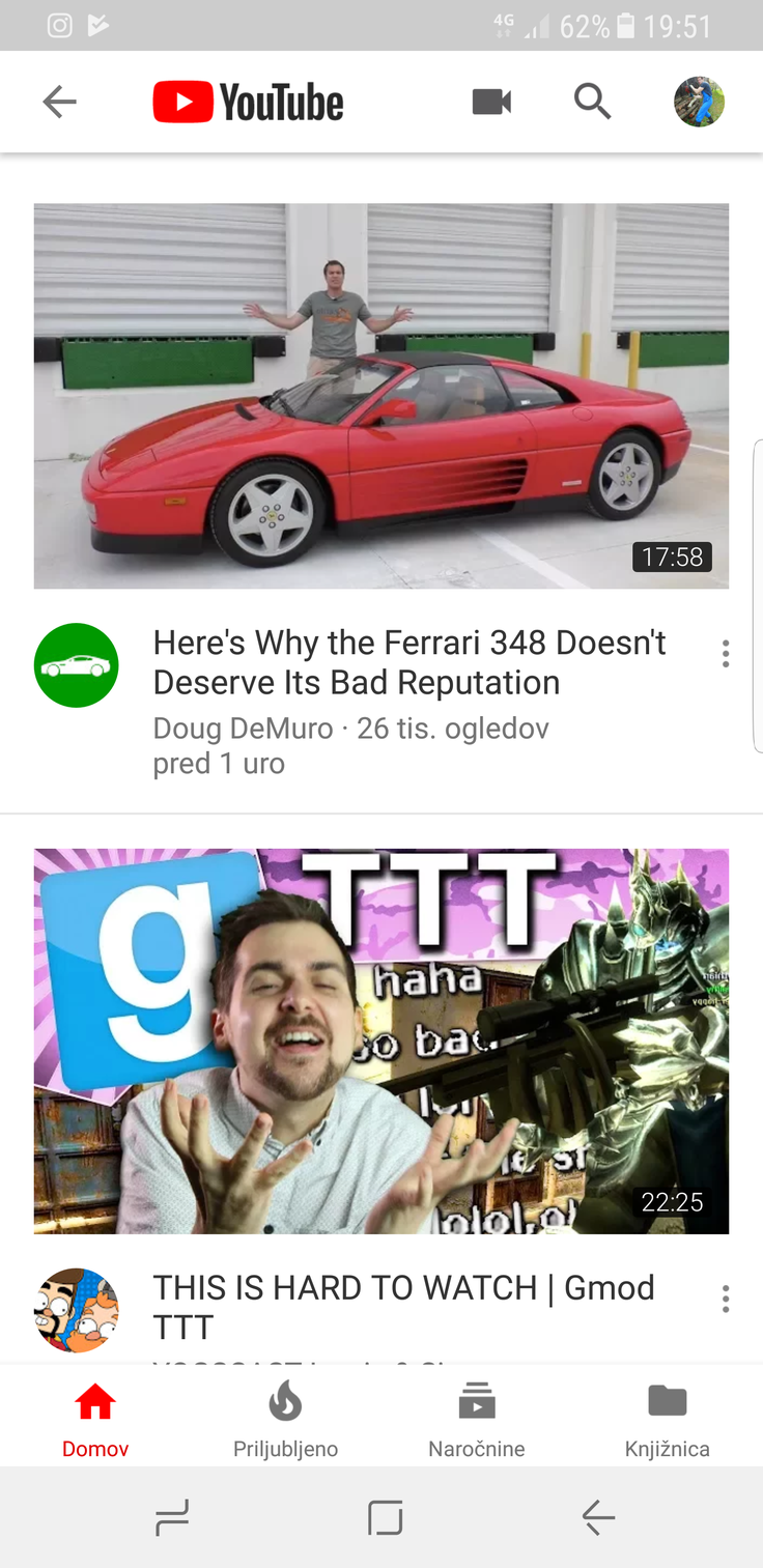 Čisto zgoraj vidimo nov YouTubov logotip, ikone za navigacijo po vsebinah pa so se pomaknile ob spodnji rob aplikacije.  | Foto: Matic Tomšič