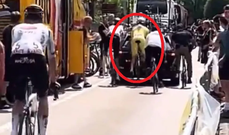 Pojavil se je posnetek Pogačarjevega bližnjega srečanja z avtomobilom Visme #video