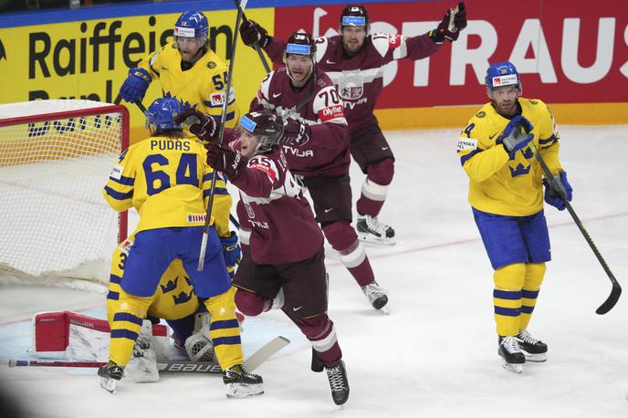 SP v hokeju 2023: Švedska : Latvija, četrtfinale | Latvijci so za zgodovinski polfinale premagali Švede. Za finale se bodo zoperstavili Kanadi. | Foto Guliverimage