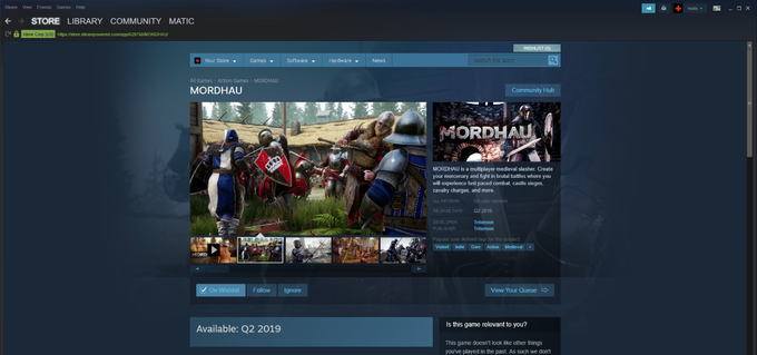 Profil igre Mordhau na platformi Steam.  | Foto: Matic Tomšič / Posnetek zaslona