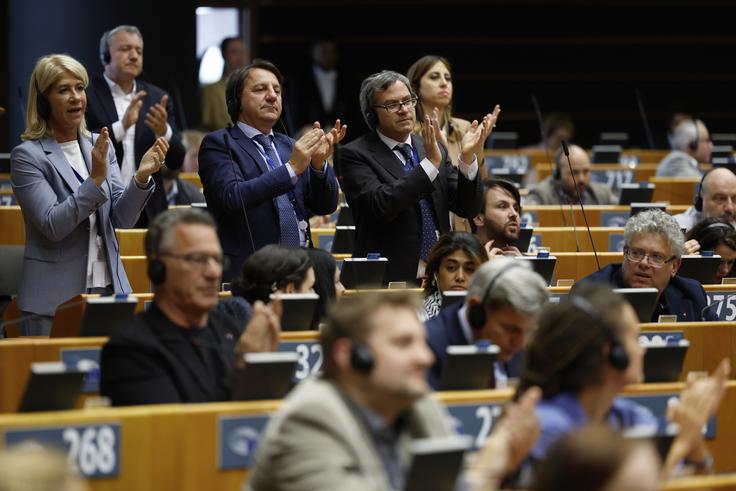 Stoječe ovacije v Evropskem parlamentu ob govoru predsednice republike Nataše Pirc Musar | Foto: Guliverimage