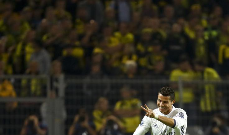 Cristiano Ronaldo je zadel v Dortmundu in dosegel 95. gol v ligi prvakov. | Foto: Reuters