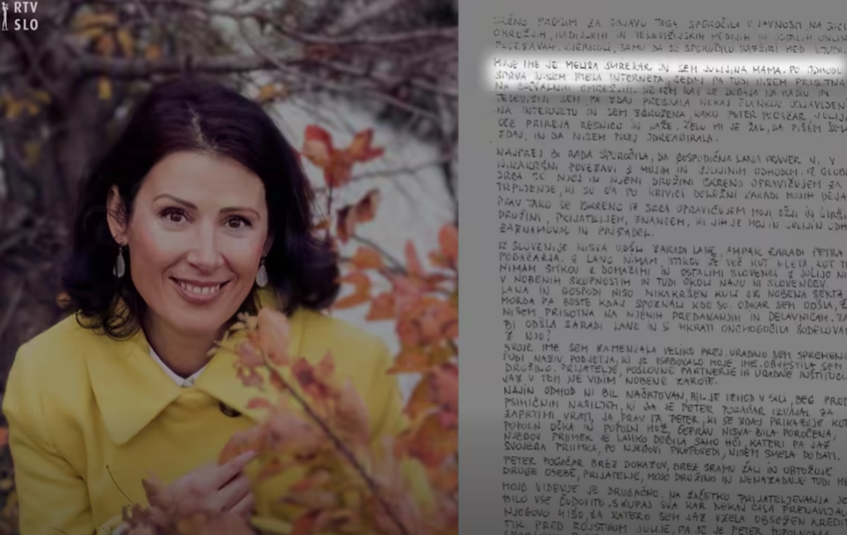 Nataša Brumen | Pogačar je za oddajo Tednik dejal, da je pisava v pismu Natašina.  | Foto Posnetek zaslona