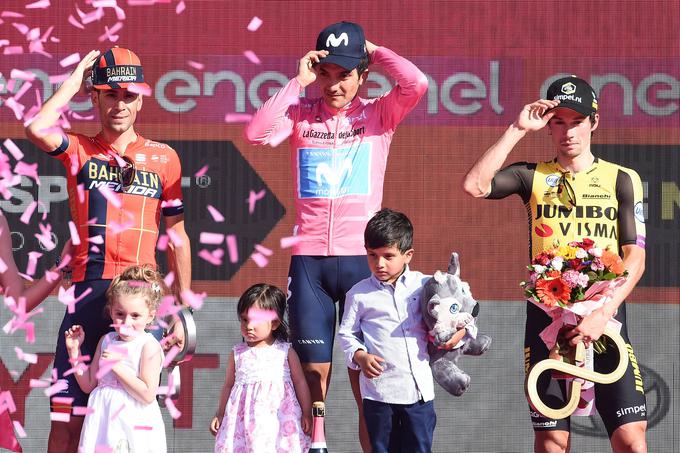  Vincenzo Nibali, Richard Carapaz in Primož Roglič na zmagovalnem odru na Giru 2019. | Foto: Guliverimage