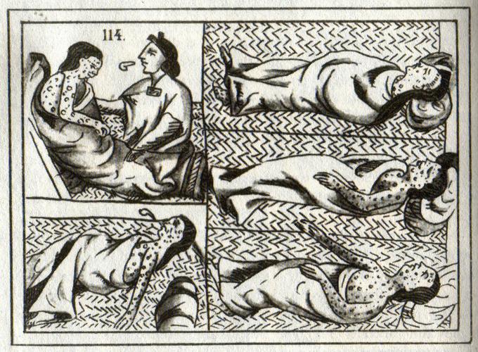 Risba iz 16. stoletja, ki prikazuje, kako so črne koze morile med Azteki.
 | Foto: Thomas Hilmes/Wikimedia Commons
